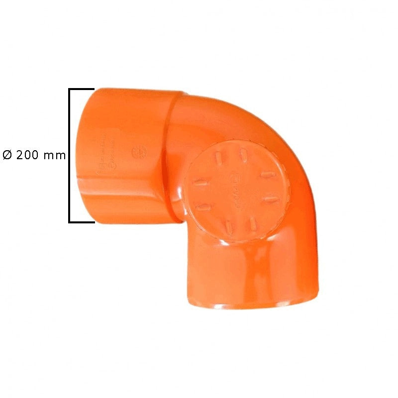 Curva 87,30° con tappo per ispezione in pvc : Diametro - 200, Modello - Sinistra