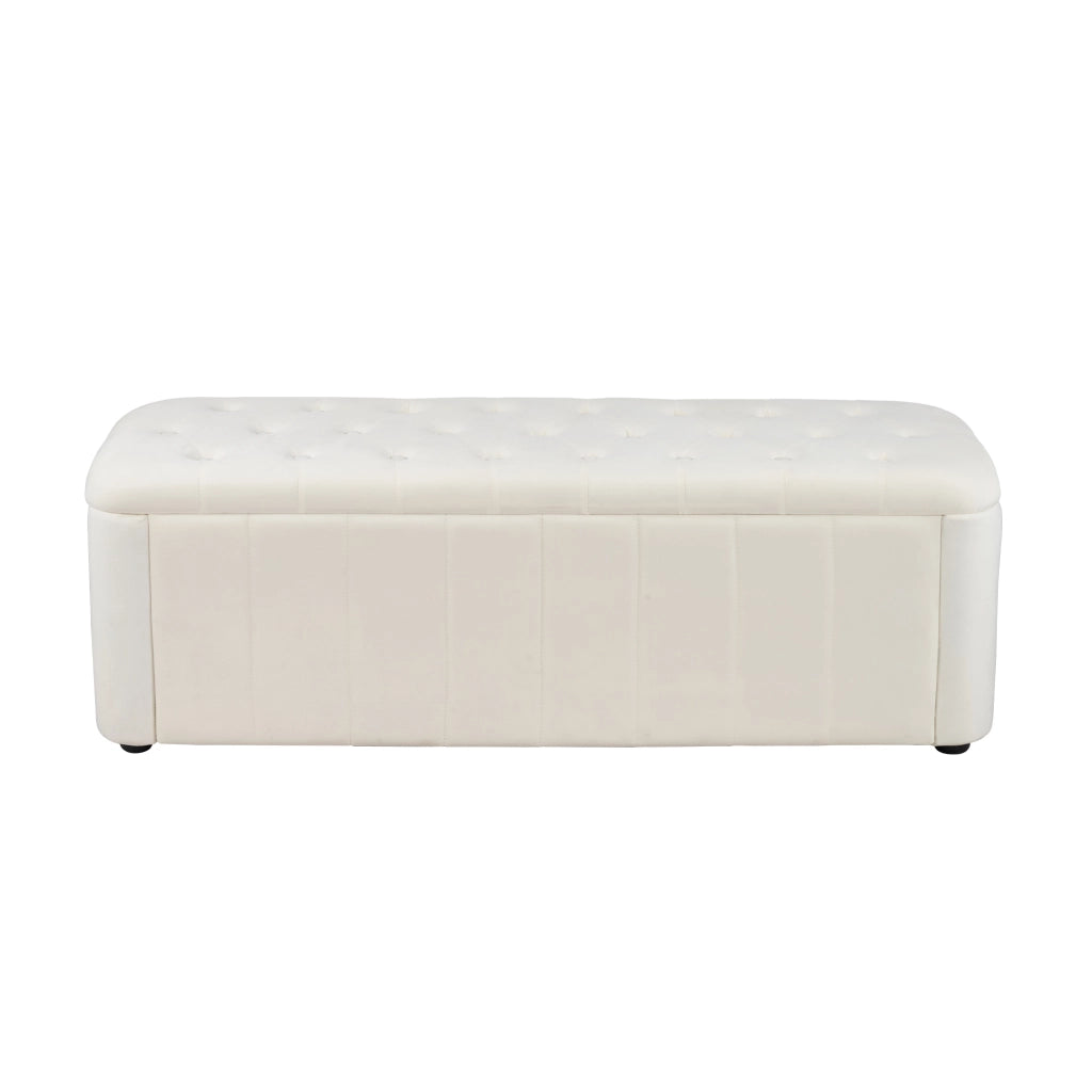 Panca contenitore in velluto con angoli arrotondati e seduta imbottita per soggiorno e ingresso beige 132 × 47 × 24 cm