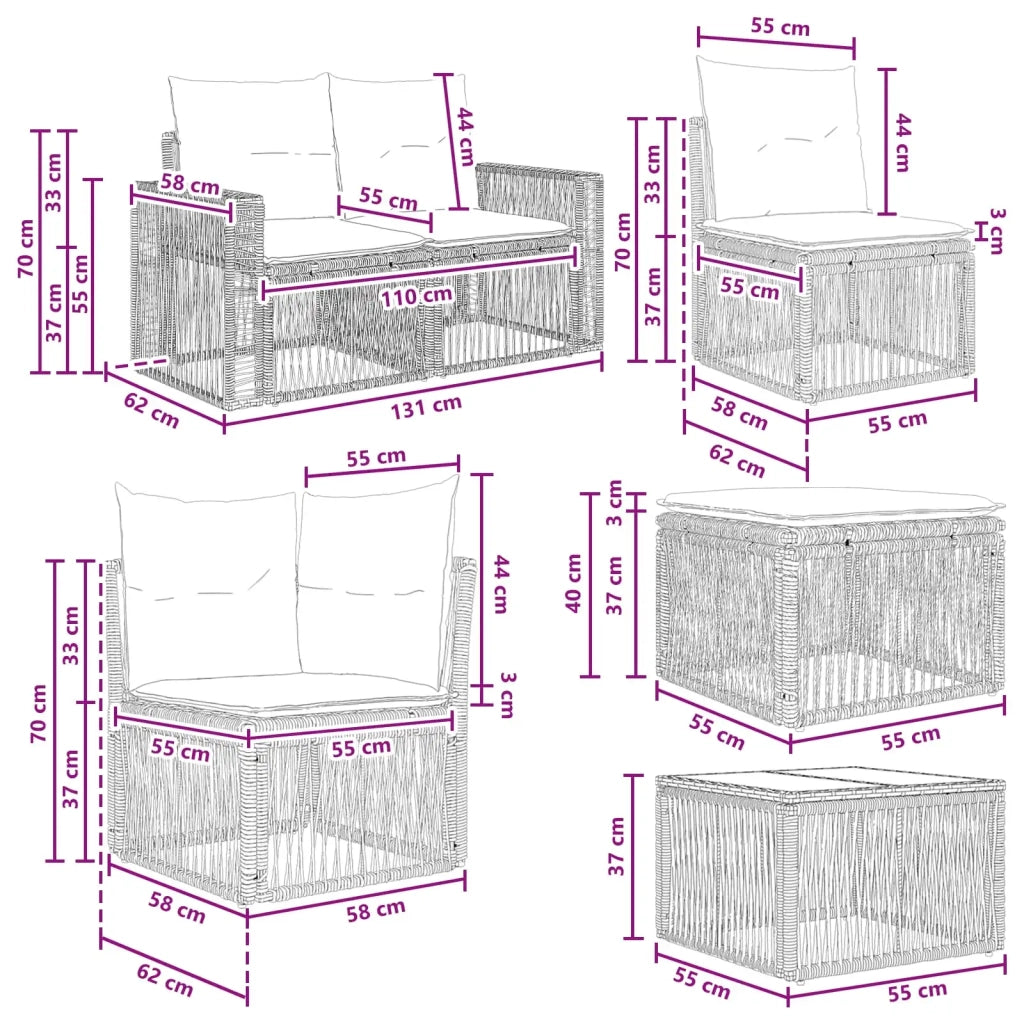 Set Divano da Giardino 8 pcs Nero e Bianco Crema polyrattan