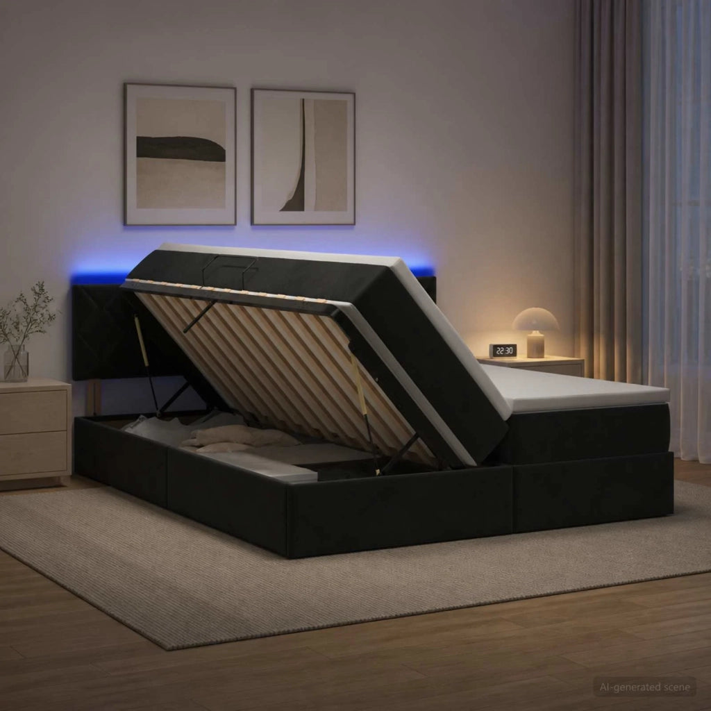Letto con contenitore LED e materasso Nero 180 x 200 cm Velluto 3459398
