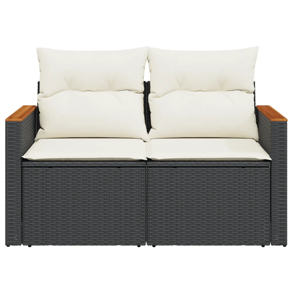 Divano da Giardino con Cuscini a 2 Posti-Sofa da giardino Nero in Polyrattan 545474