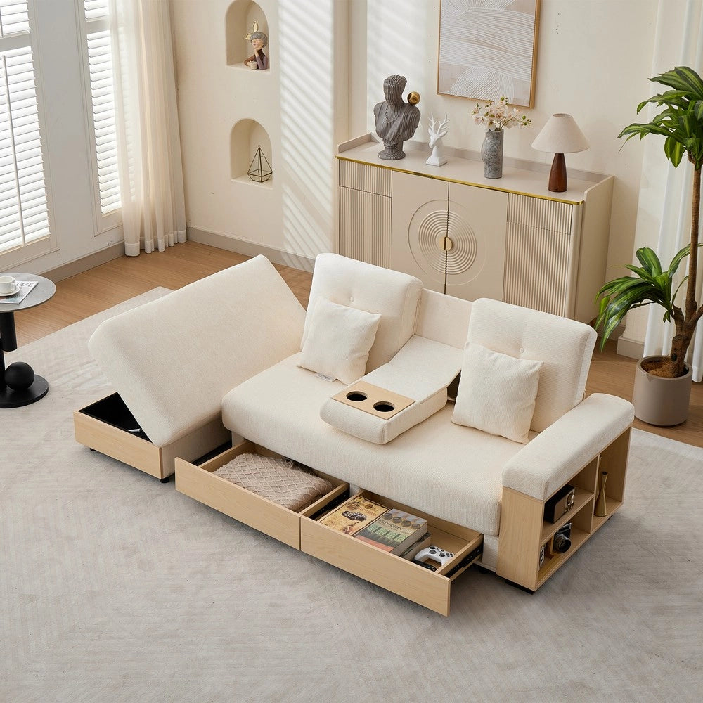 Divano angolare estraibile con cassetti ¨C Minimal ¨C Beige tessuto 217cm