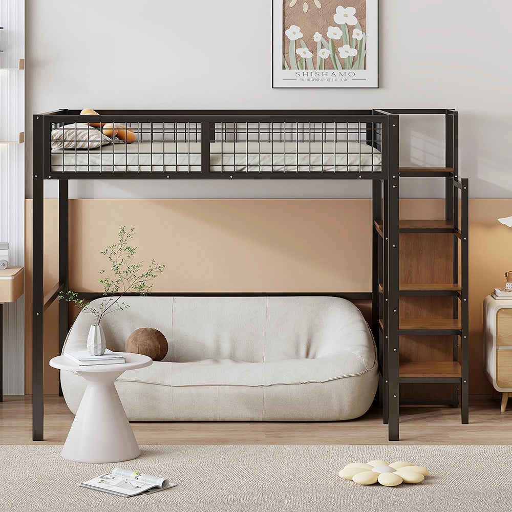 Letto mezzanino bambini 140x200cm - Xylo - nero, scaffalatura