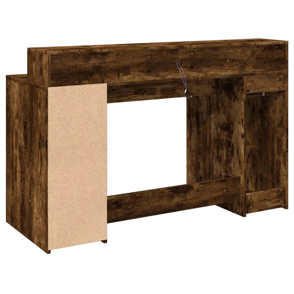 Scrivania da ufficio postazione di lavoro mobile per computer tavolo da studio con luci a LED rovere affumicato 140 x 55 x 91 cm legno ingegnerizzato marrone 02_0023784