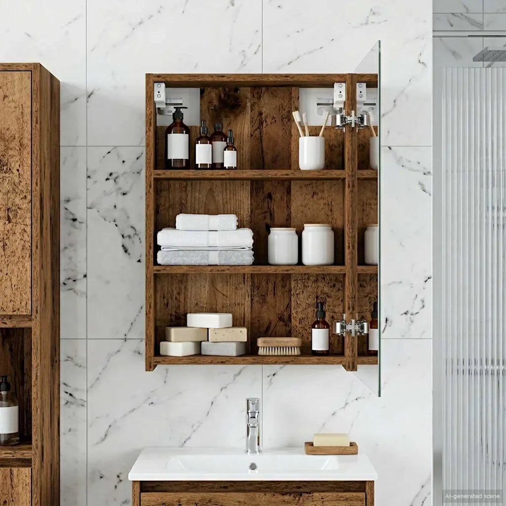 Mobiletto per specchio da bagno con lo scaffale Legno vecchio 889029