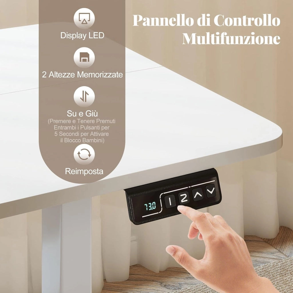 Scrivania Elettrica Regolabile in Altezza 120 x 60 x 73-118 cm, con Funzioni di Memoria e Anti-Collisione, Gancio Laterale e Foro per Cavi, Scrivania in Piedi/Seduti per Ufficio e Casa