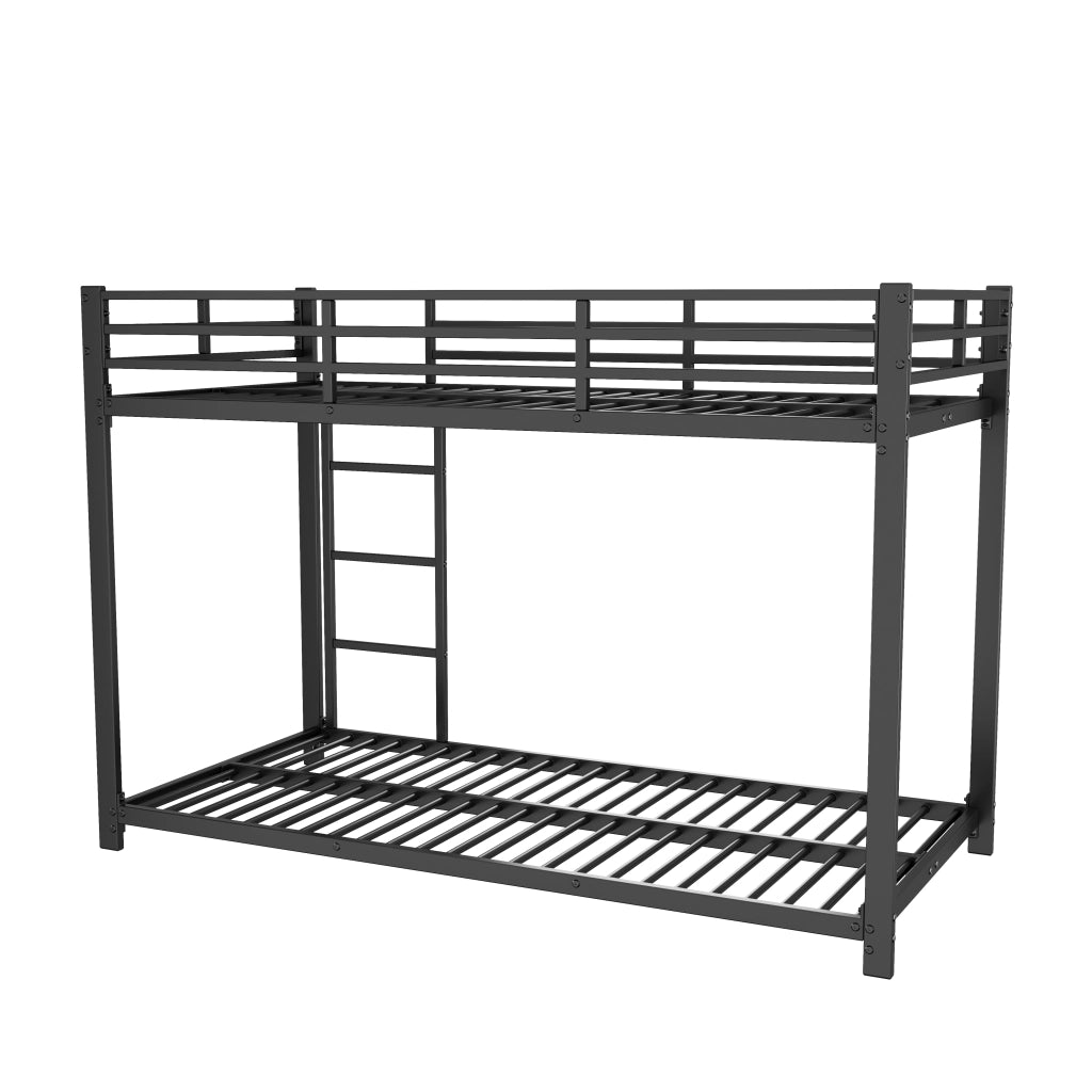 OKWISH Letto a Castello 90×200 cm, Letto Singolo con Sponde di Sicurezza e 2 Reti in Metallo, senza Materasso, Nero