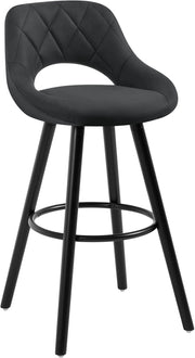 Sgabello da Cucina, Sgabello da Bar per Colazione Alto con Poggiapiedi e Schienale, Sedile in Tessuto Tecnico+Gambe in Legno, Antracite, BH291an-1