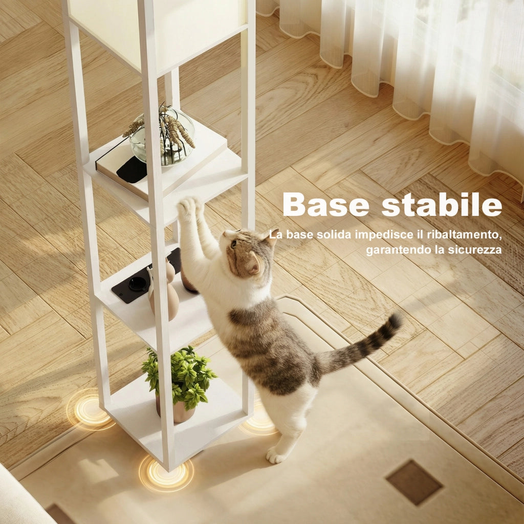 Lampada da Terra con Ripiani ¨C Xylo ¨C Luce Regolabile, USB, Interruttore a Pedale, Bianco