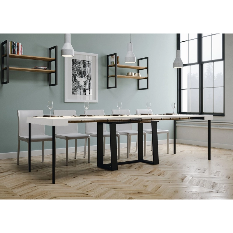 Consolle allungabile 90x40/288 cm Asia telaio Antracite - Bianco Frassino