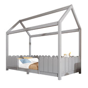 Letto Casetta 90 x 200 cm; Letto Singolo con Sponda e Rete a Doghe - in Legno - Grigio