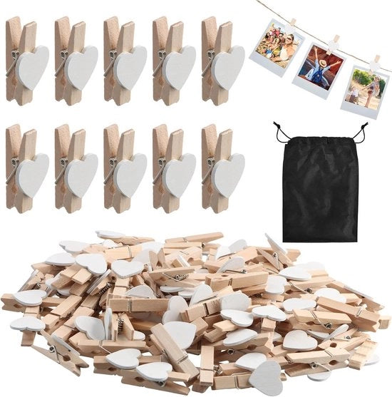 Mini Knijpers in Legno per Foto e Attività Ricreativo con Tasca di Stoccaggio