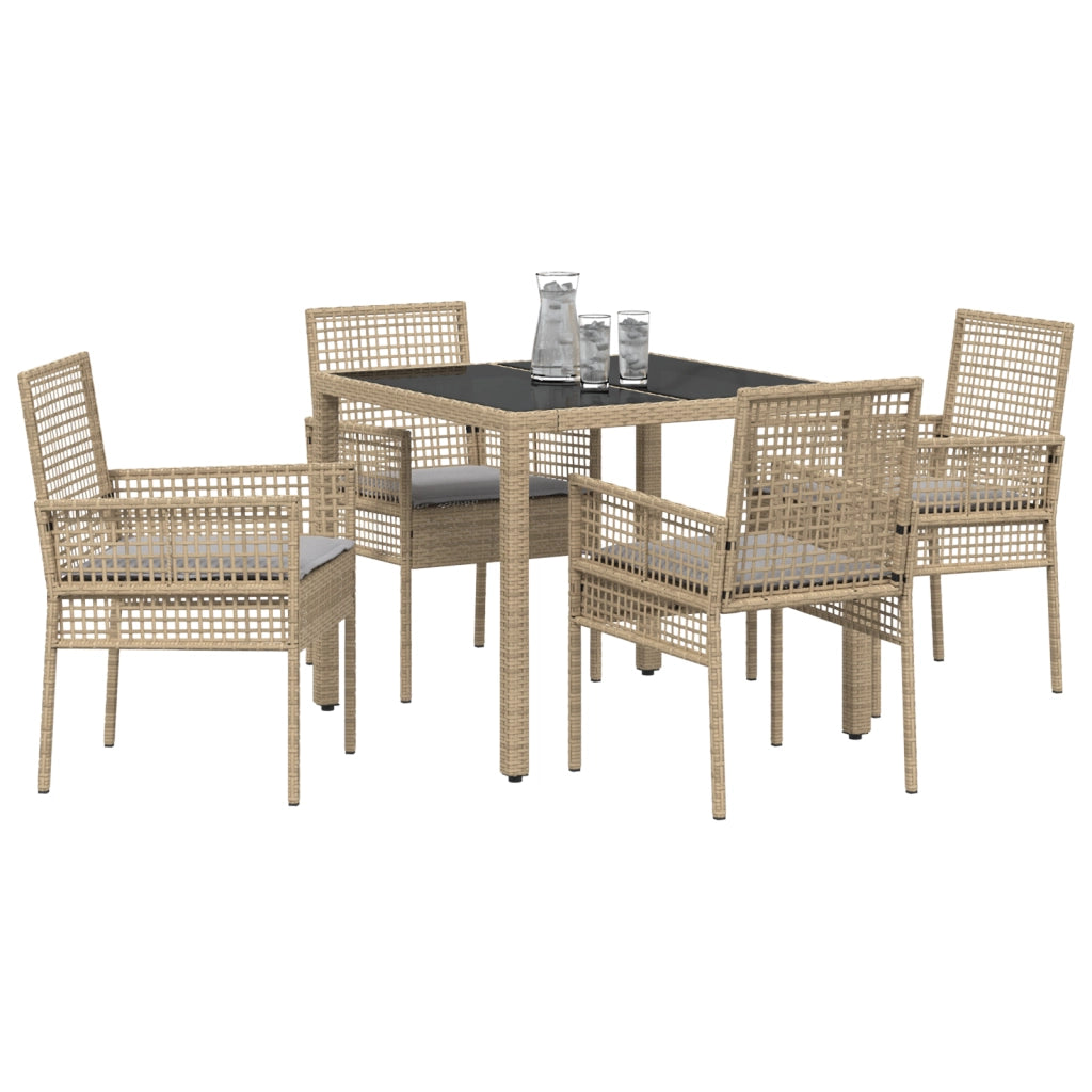 Set da Pranzo da Giardino 5 Pezzi con Cuscini Beige in Polyrattan