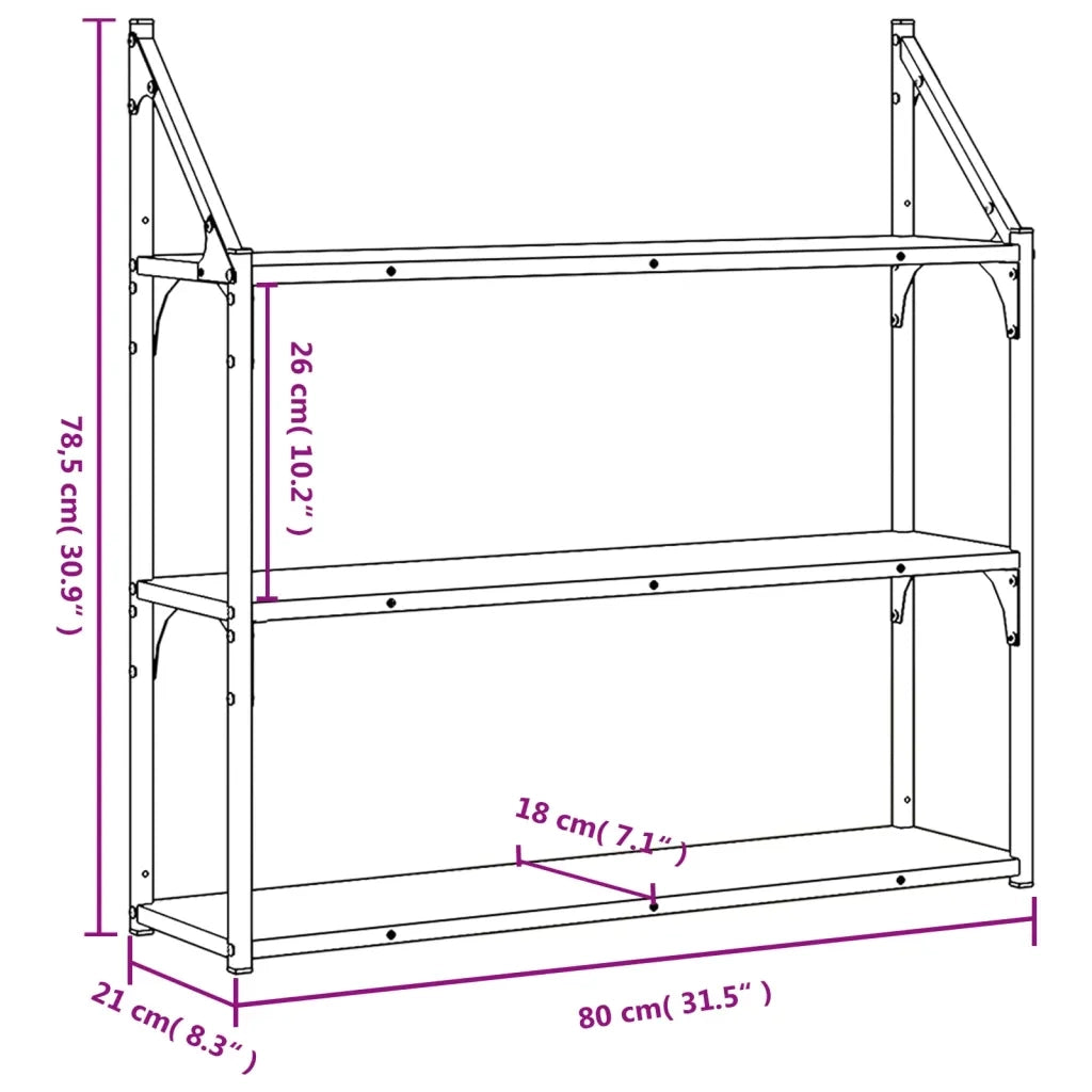 Scaffale Parete 3Ripiani Rovere Sonoma 80x21x78,5cm Multistrato 835455