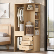 Scaffale guardaroba moderno con appendiabiti ripiani a più livelli e cassetti in MDF color legno 70 × 55 × 175 cm