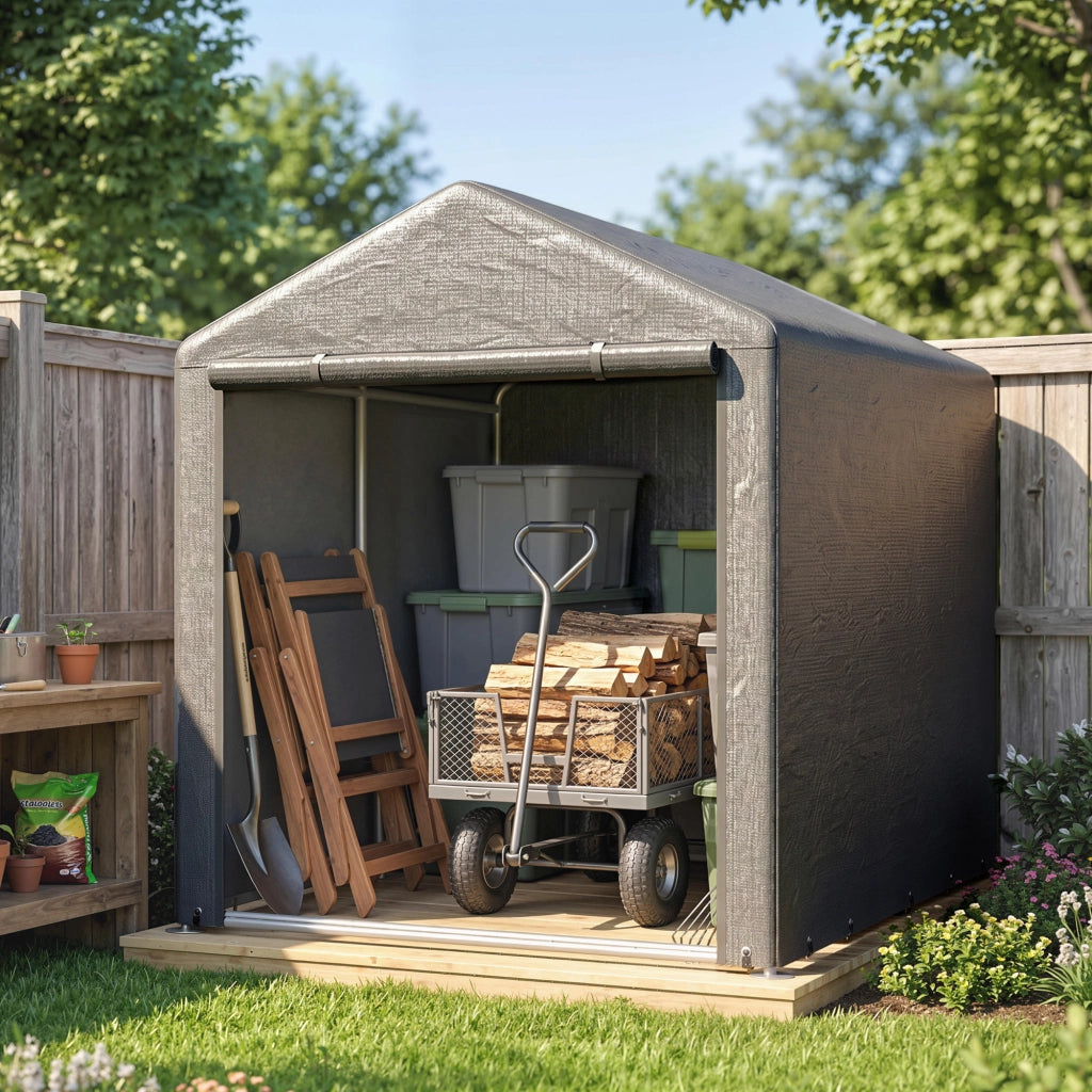Capanno Porta Attrezzi e Tenda Garage per Bici e Moto con Copertura Anti-UV, 1.6x2m, Grigio Scuro