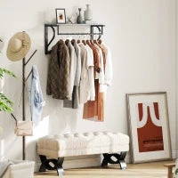 Stand Appendiabiti a Parete, Ganci da parete, 5 Ganci, ripiano superiore, versatile, Grigio