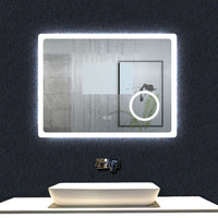 Aica 80x60cm Specchio da bagno Bluetooth antiappannamento + 3 colori dimmerabili + lente d'ingrandimento 3X