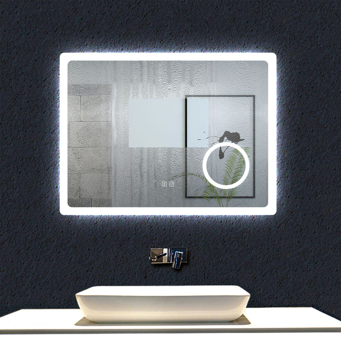 Aica 80x60cm Specchio da bagno Bluetooth antiappannamento + 3 colori dimmerabili + lente d'ingrandimento 3X