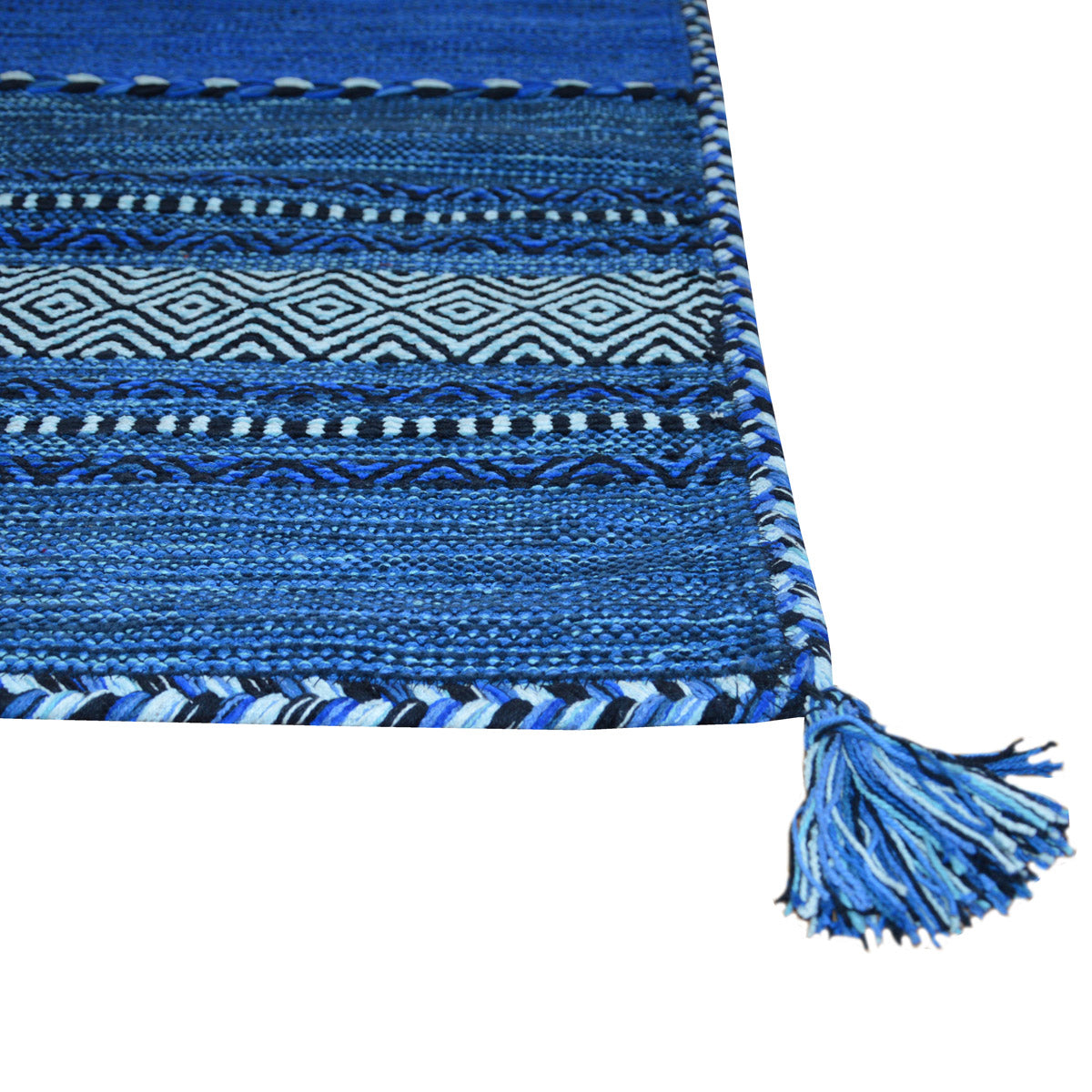 Tappeto ANTIQUE-KILIM blu tessuto a mano in cotone e ciniglia cm.140x200