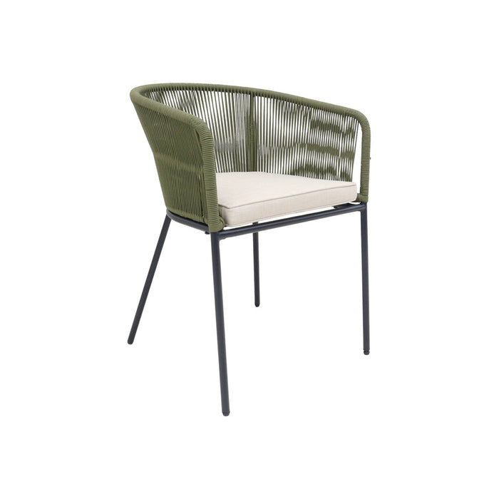 Set di 4 poltrona da giardino in corda e acciaio zincato, verde kaki