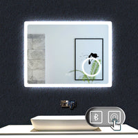 Aica 80x60cm Specchio da bagno Bluetooth antiappannamento + 3 colori dimmerabili + lente d'ingrandimento 3X