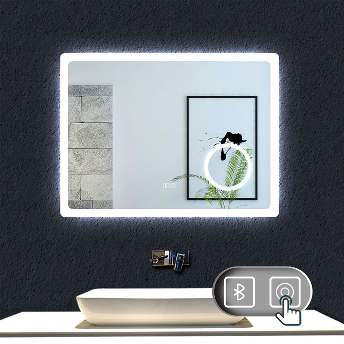 Aica 80x60cm Specchio da bagno Bluetooth antiappannamento + 3 colori dimmerabili + lente d'ingrandimento 3X