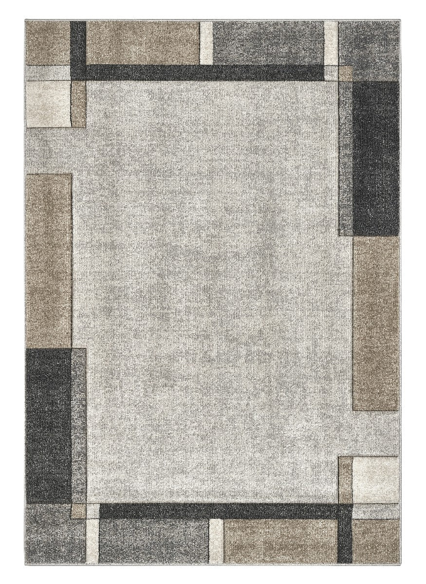 Parure di tappeti FUNNY F8541 grigio beige disegno cornice moderna geometrica tris scendiletto (1pz cm.80x150 + 2pz cm.60x120)