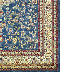 Parure di tappeti KAZAKH 2154 stile orientale persiano blu navy e beige tris scendiletto (1pz cm.80x150 + 2pz cm.60x120)