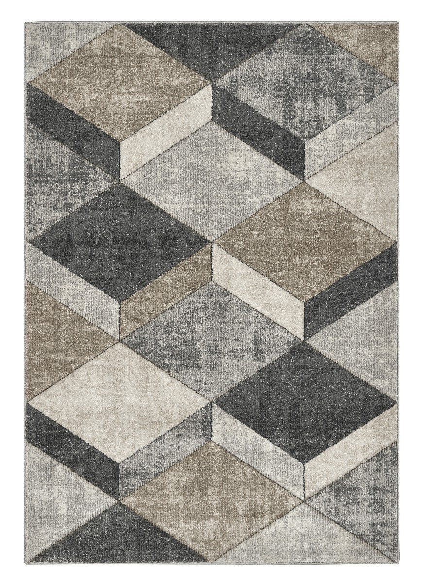 Parure di tappeti FUNNY F8521 grigio beige moderno optical effetto 3D tris scendiletto (1pz cm.80x150 + 2pz cm.60x120)