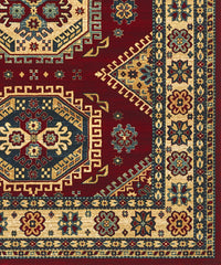 Tappeto KAZAKH 1351 rosso e oro cm.200x300 stile orientale persiano alta qualità con effetto lucente