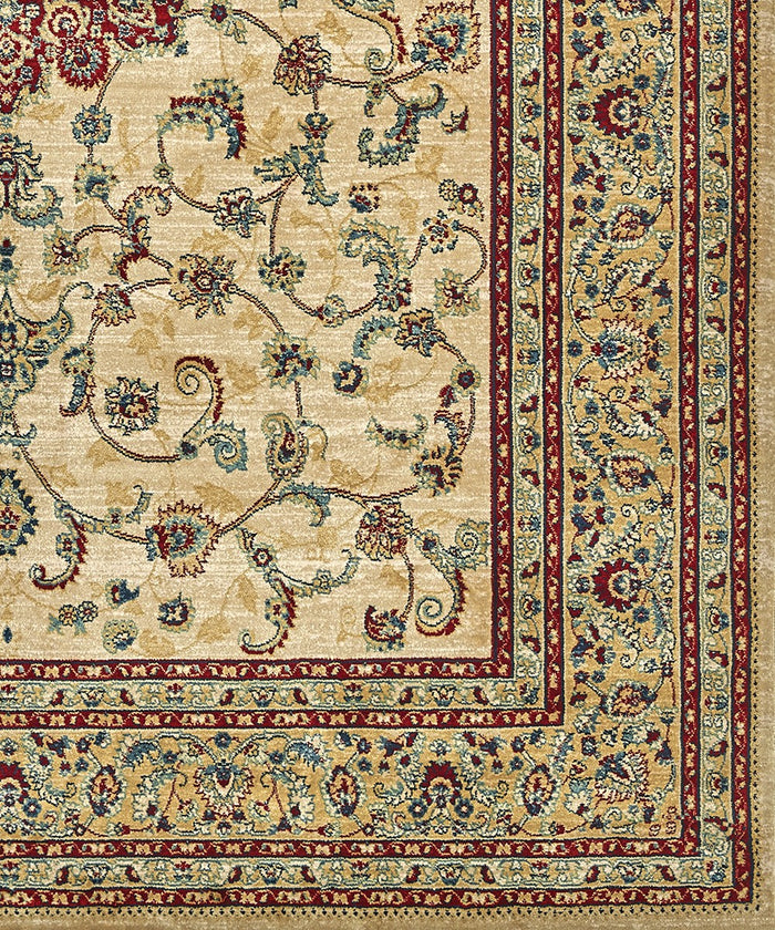 Parure Tappeti KAZAKH 2154 beige e rosso tris scendiletto (1pz cm.80x150 + 2pz cm.60x120) stile orientale persiano alta qualità con effetto lucente