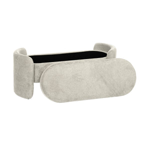 Panca contenitore, fondo letto contemporaneo in tessuto, grigio chiaro