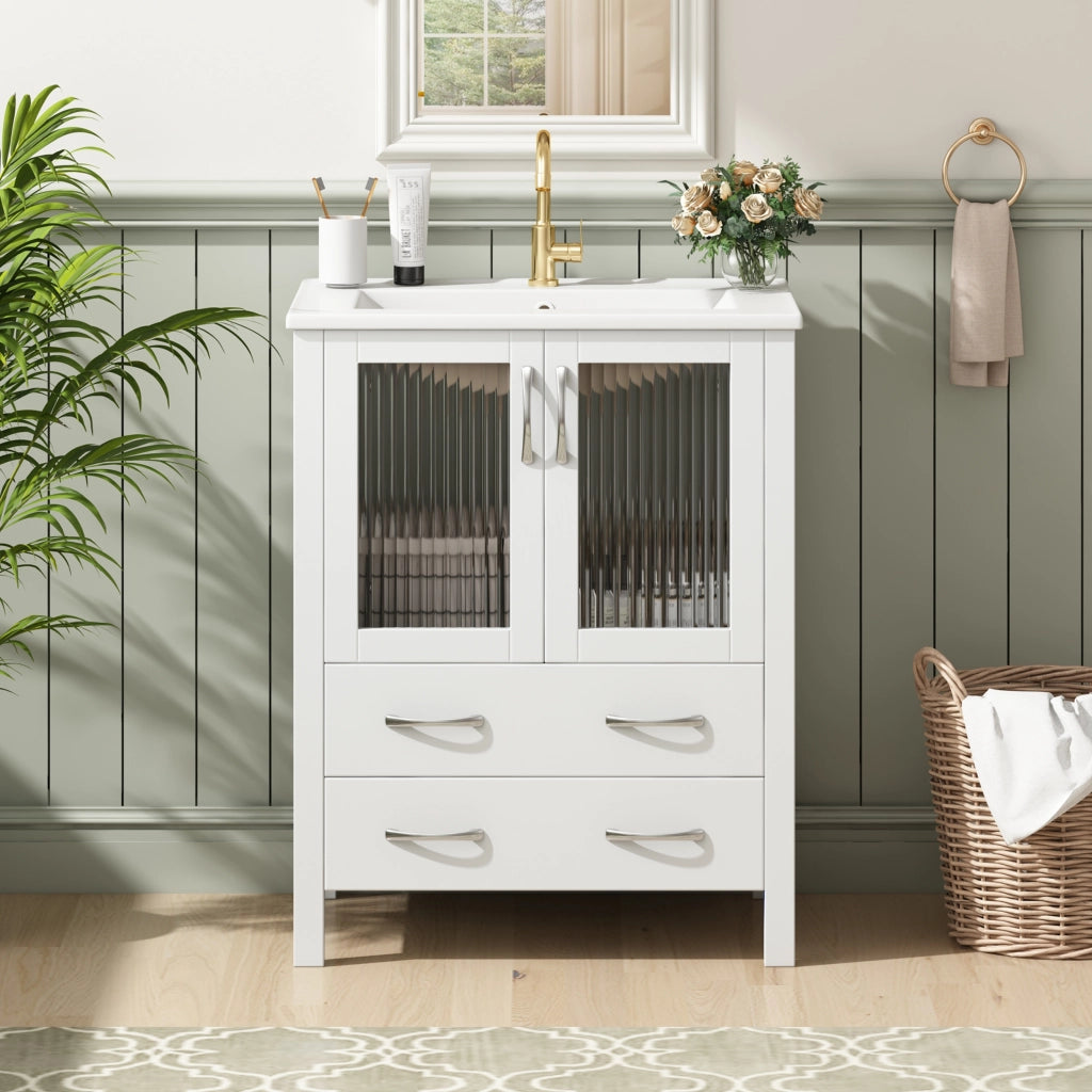 Mobile sottolavabo con 2 cassetti e lavabo in ceramica - per bagno - 61x47x86 cm - bianco