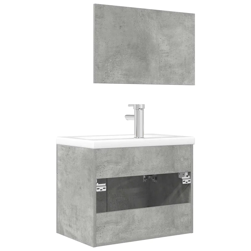 Set Mobili da Bagno | Armadio da bagno 3 pz Grigio Cemento in Legno Multistrato