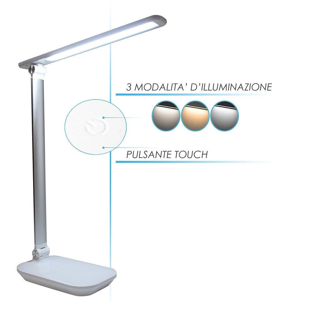 Trade Shop - Lampada Led Ricaricabile Da Tavolo Scrivania Touch Braccio Pieghevole Dt-2682 -