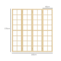 Paravento da Interno a 4 Pannelli Pieghevole 160x170 cm in Legno e Tessuto Colore Legno e Bianco