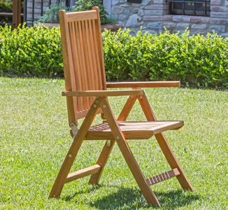 Poltrona Da Giardino In Teak Naomi, Con Schienale Reclinabile E Braccioli, Pieghevole