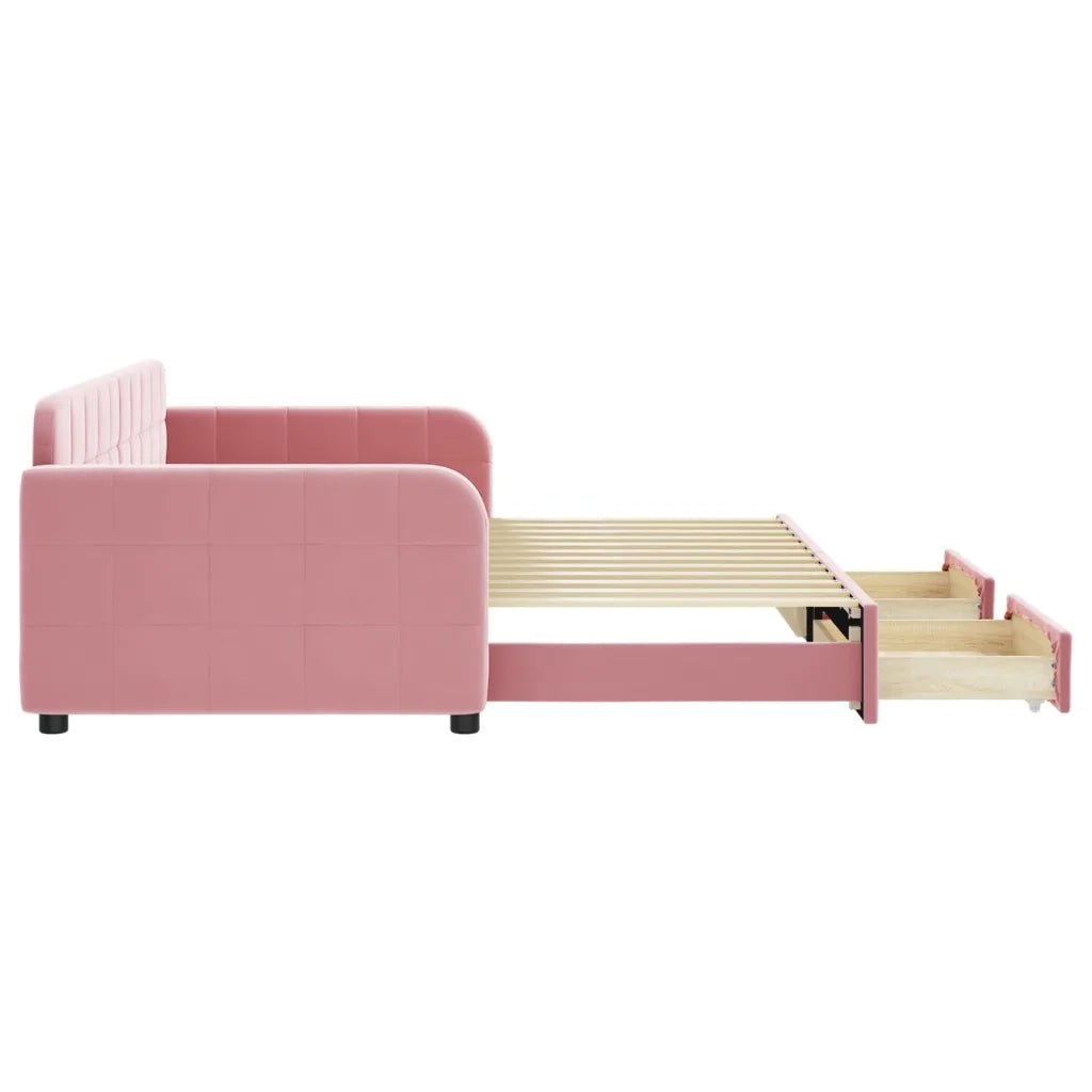 Divano Letto Estraibile con Cassetti Rosa 90x200 cm Velluto 3196980