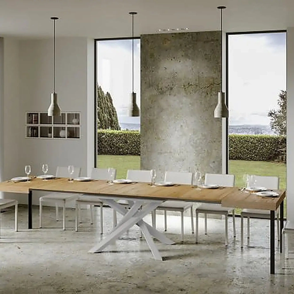 Tavolo allungabile 140/400x90 cm Volantis colore quercia natura gambe bianche
