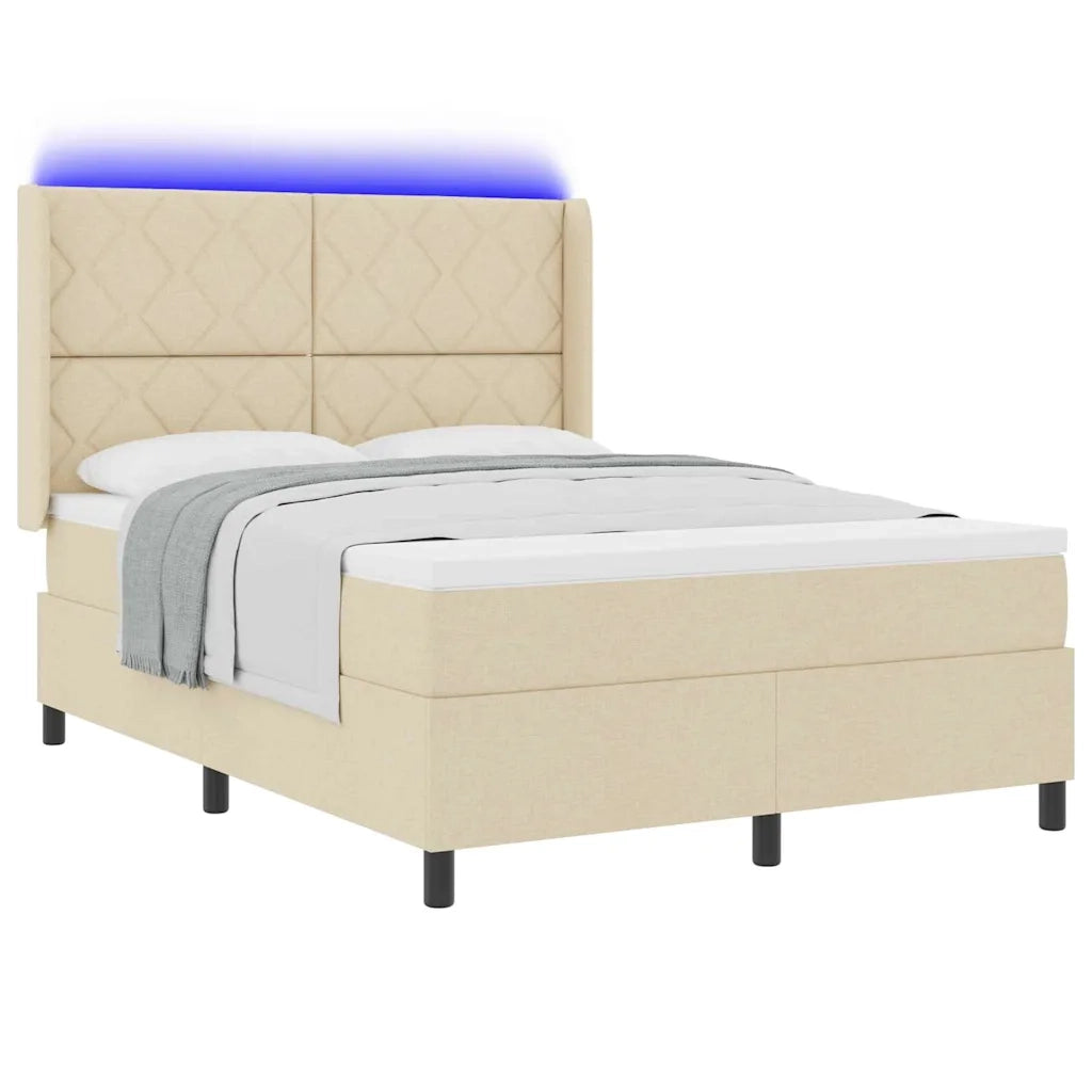Letto a Sorgente LED con materasso Crema 160 x 200 cm Tessuto 3343579