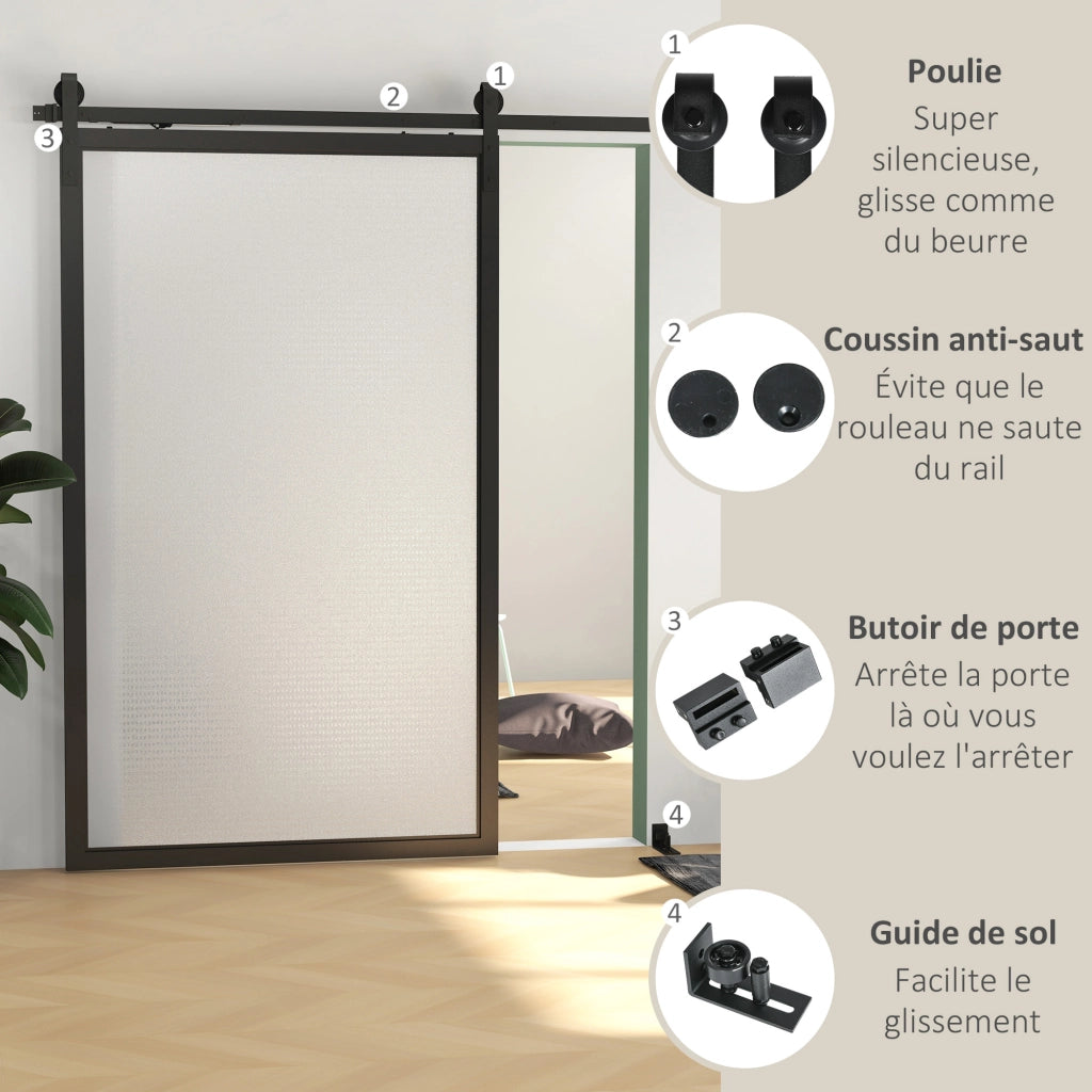 Kit rotaia scorrevole per porta a grana ¨C zephmum ¨C acciaio nero 244 cm