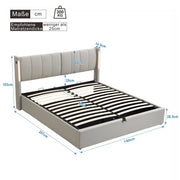 Letto imbottito LED idraulico - Xylo - 140x200 cm - Grigio - USB ricaricabile, testiera regolabile