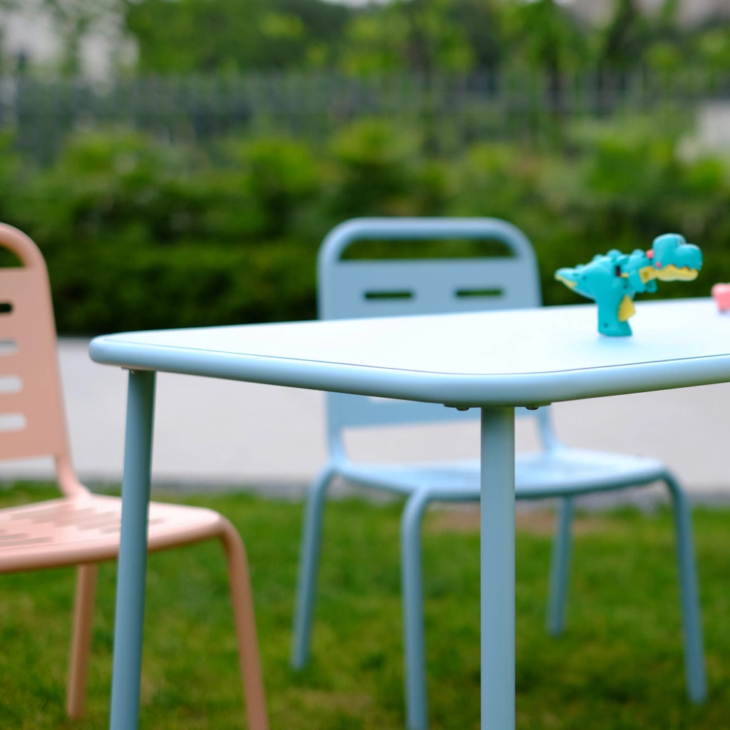 Set di 4 Mobili Etroubles per Bambini Tavolino Panca e 2 Sedie per Esterno e Interno - Giallo/Celeste/Pesca casa.pro