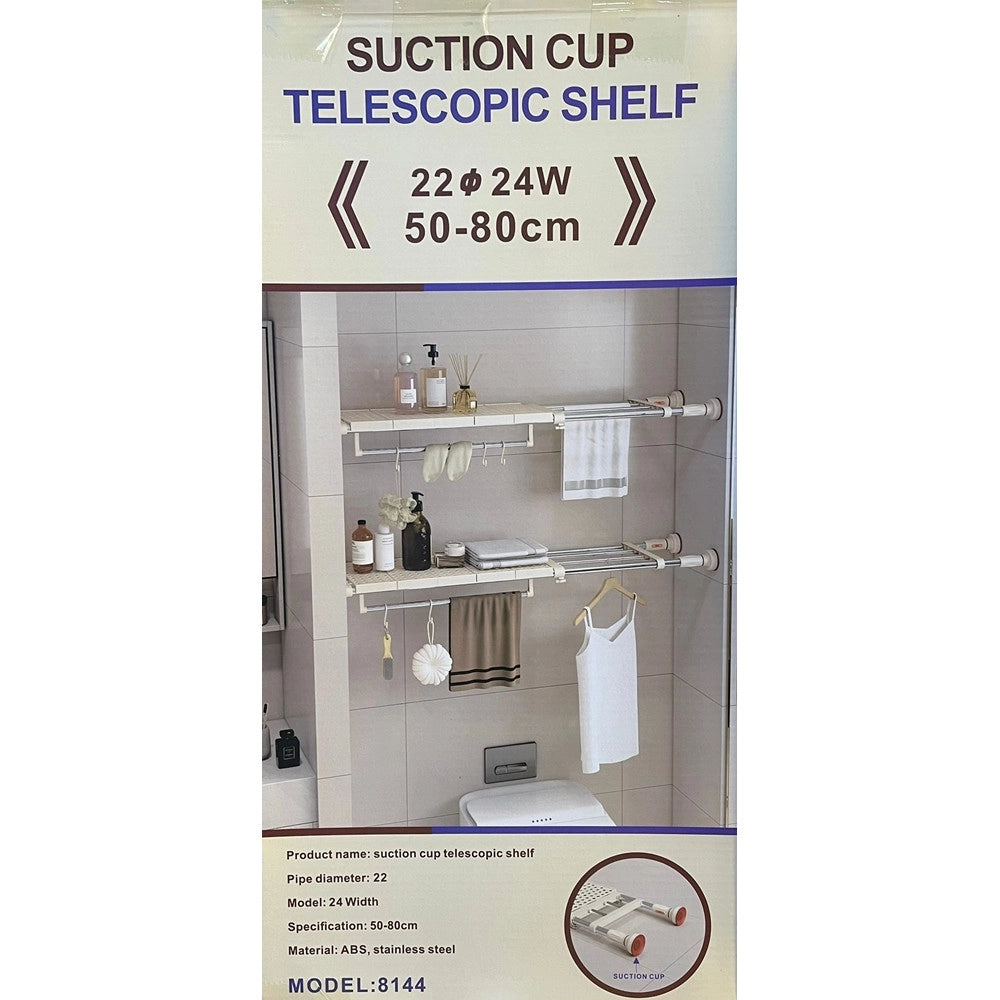 Trade Shop - Mensola Ripiano Telescopico Regolabile Con Ventose 50-80 Cm Per Armadi Pareti 8144 -