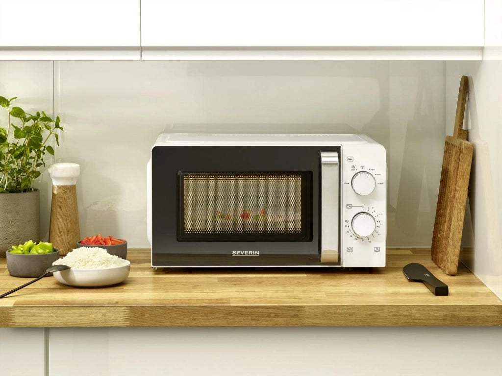 Severin mw 7885 microonde forno a microonde per scongelare e riscaldare, forno a microonde con piatto girevole per una distribuzione uniforme del calore, bianco/nero