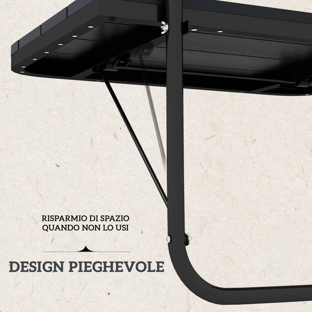 Tavolino da balcone pieghevole regolabile ¨C zephmum ¨C alluminio legno composito nero 60x40x55-64 cm