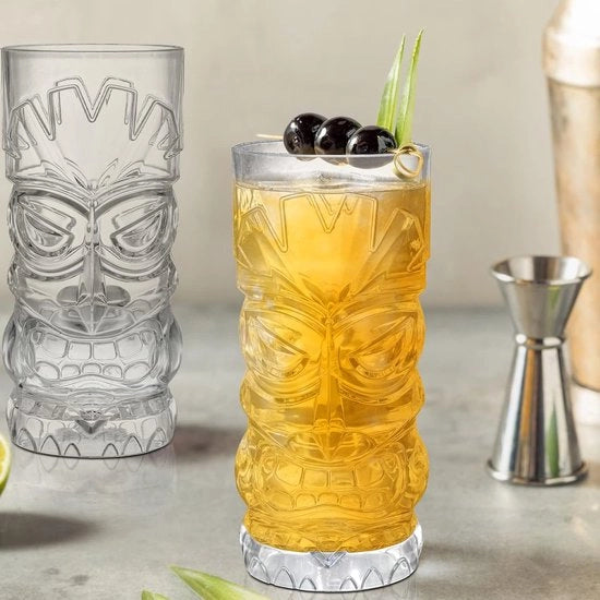 Set di 8 bicchieri in plastica Tiki - 500 ml - trasparente - bicchieri Tiki moderni per cocktail, limonata, drink misti - Halloween, picnic, attrezzatura da ristorante
