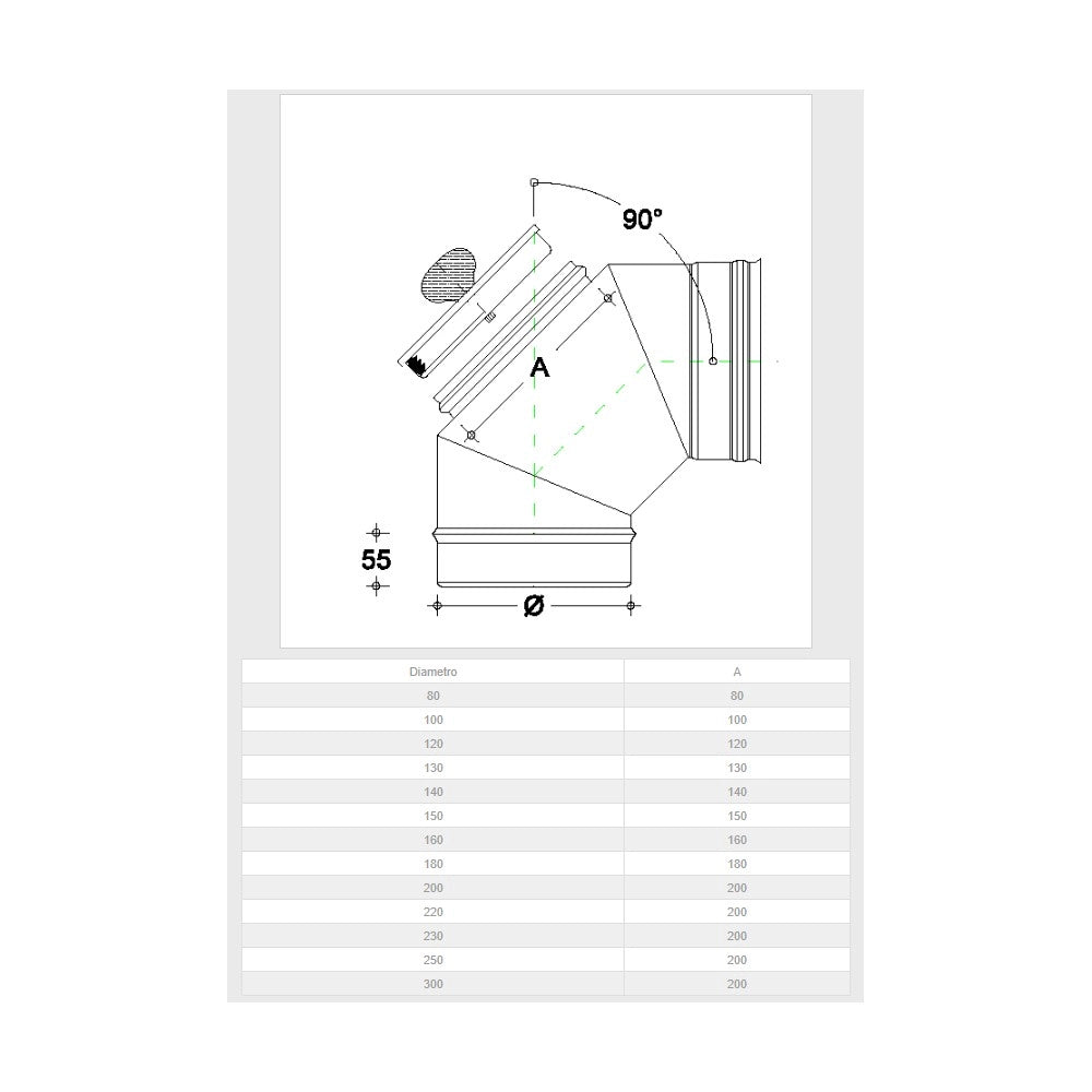 Curva da 120mm gomito mf con ispezione a tappo da in acciaio inox aisi 304