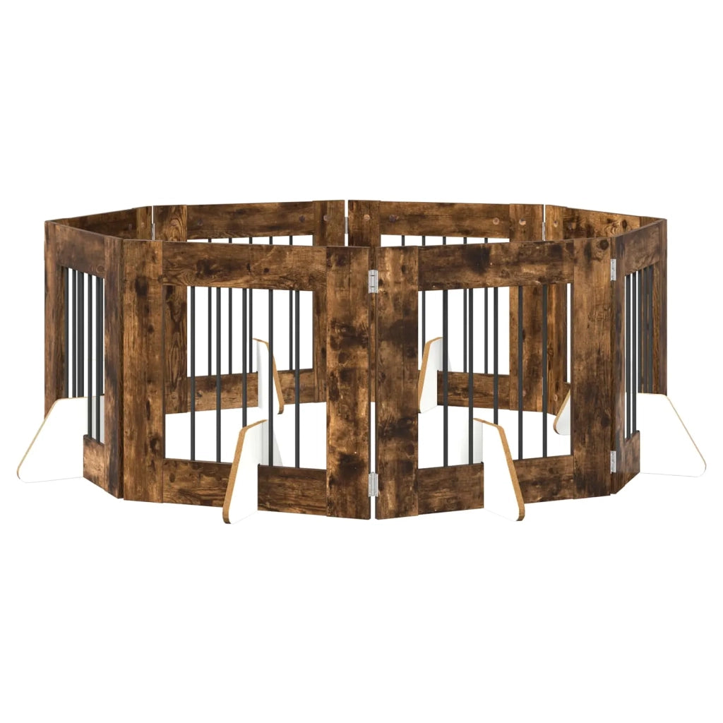 Cancello per cani con supporti 8 pcs Rovere Fumo 60 x 60 cm
